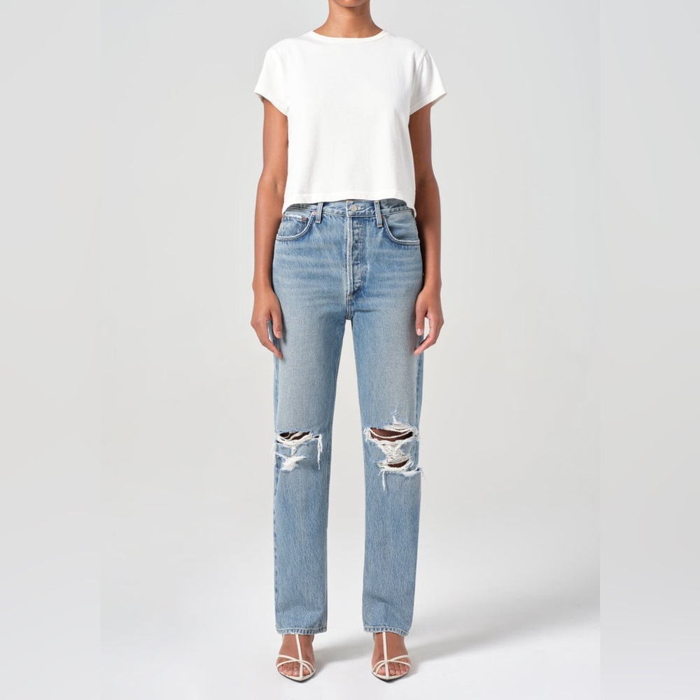 AGOLDE 90's Pinch Waist Backdrop Distressed High Rise Straight Jeans 27